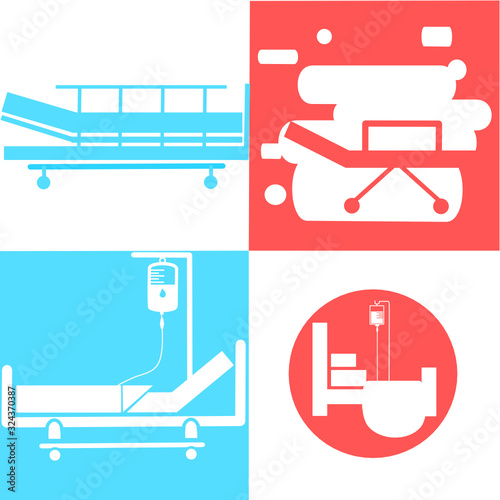 Hospital bed. Intensive care unit icon. Resuscitation, rehabilitation, hospital ward. Medicine concept. Vector illustration can be used for topics like healthcare, hospital, medical care, Chemotherapy