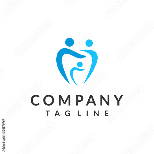 Creative human and teeth vector logo template for family dental clinic
