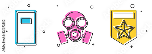 Set Police assault shield , Gas mask and Chevron icon. Vector