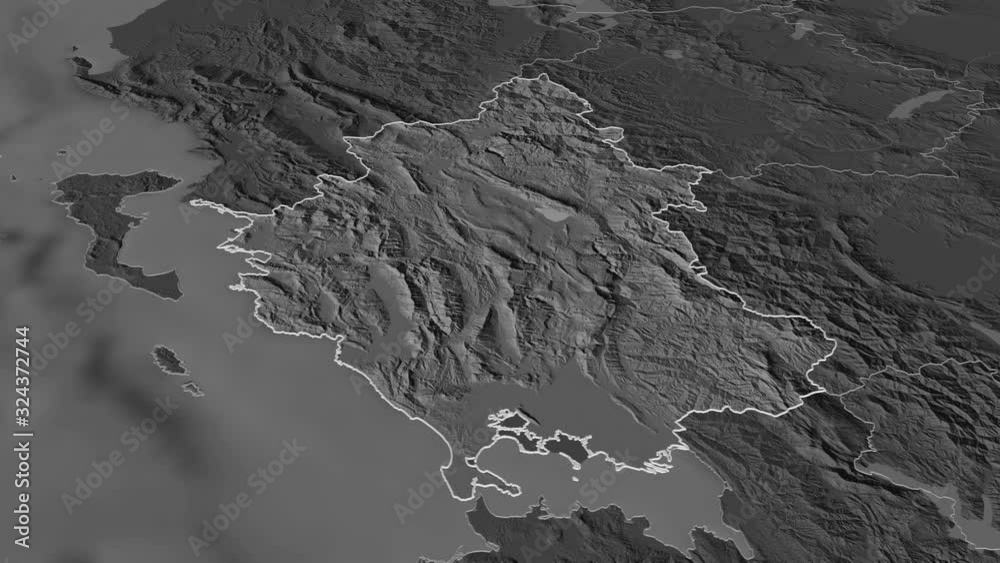 Epirus, decentralized administration with its capital, zoomed and extruded on the bilevel map of Greece in the conformal Stereographic projection. Animation 3D Epirus, decentralized administration with its capital, zoomed and extruded on the bilevel map of Greece in the conformal Stereographic projection. Animation 3D