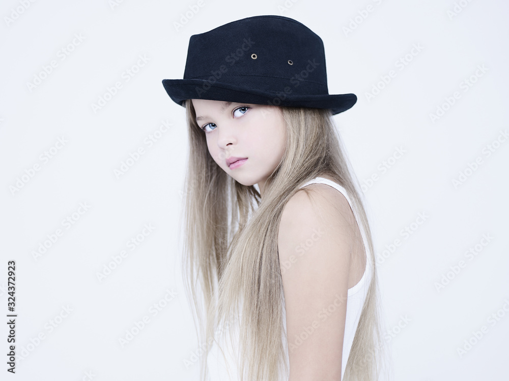 little pretty girl in black hat little pretty girl in black hat