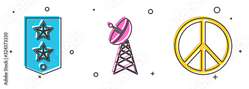 Set Chevron , Radar and Peace icon. Vector