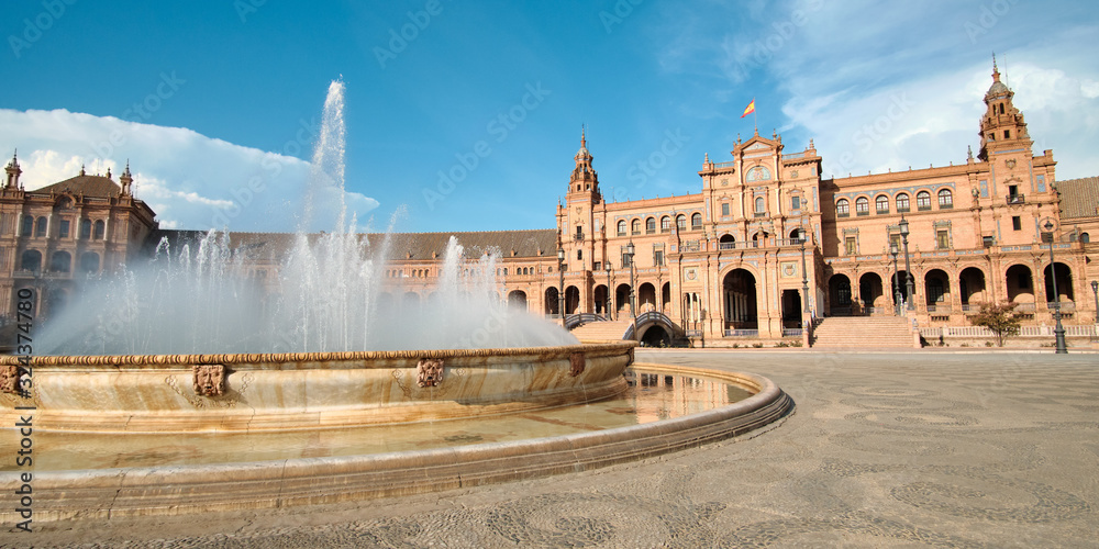 Fountain And Palace Of Plaza De Espana In Seville Spain