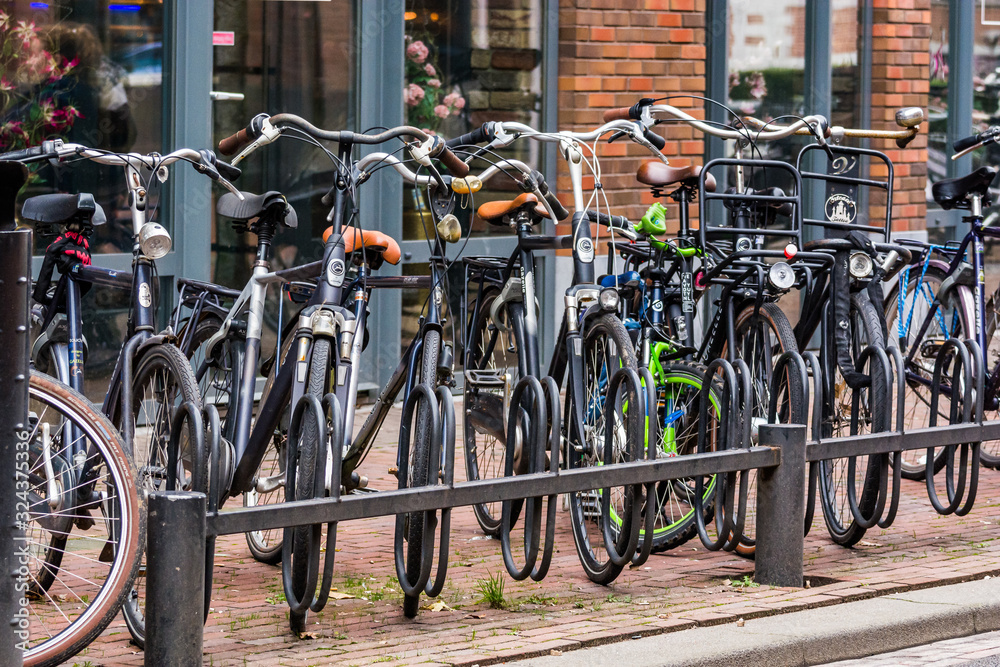 Zeist, Netherlands - January 04, 2020. Traditional dutch bikes parked on the street