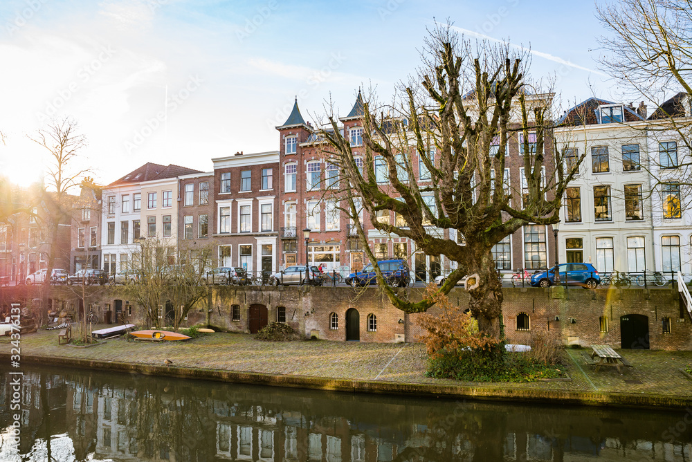 Utrecht, Netherlands - January 06, 2020. Historic houses by the canal