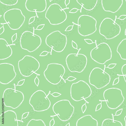 Vector seamless summer pattern with apples. Tasty fruits drawn in line art