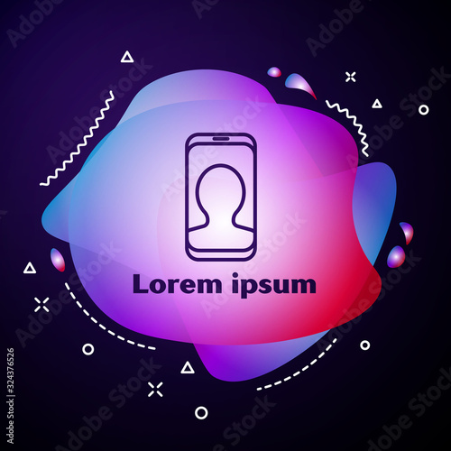 Purple line Taxi call telephone service icon isolated on blue background. Taxi for smartphone. Abstract banner with liquid shapes. Vector Illustration
