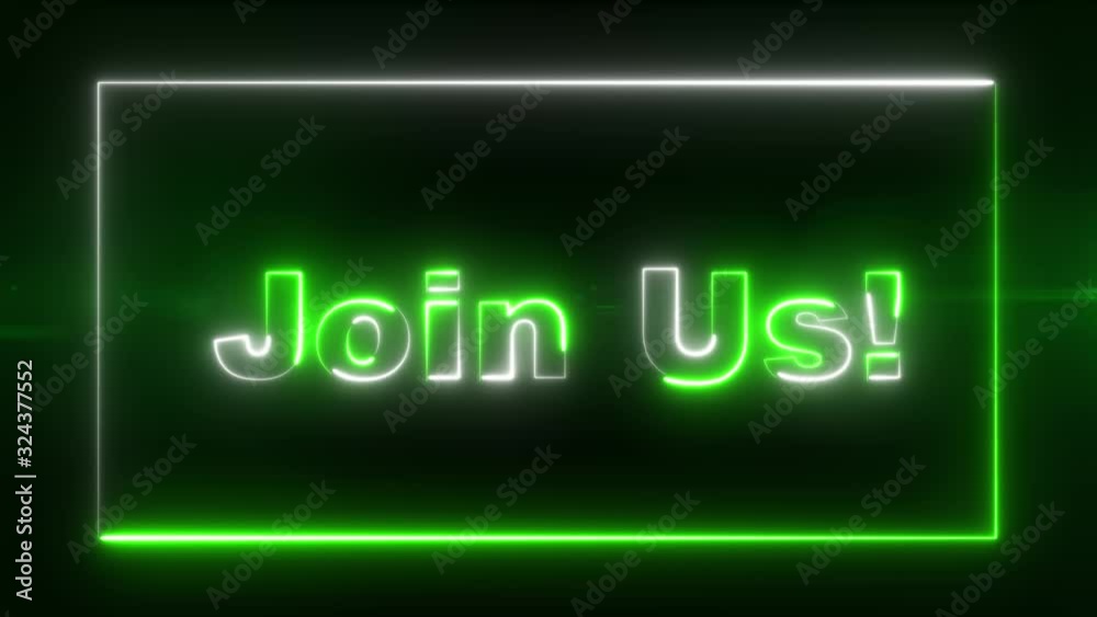 Join Us - vibrating laser button lights text words message, glowing green and white Join Us - vibrating laser button lights text words message, glowing green and white