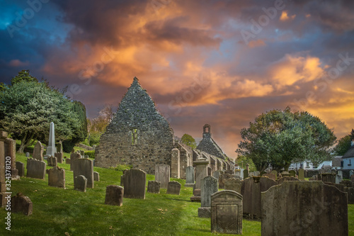 The Old Kirk Ruins at Kirkoswald against a red Stormy Sky photo