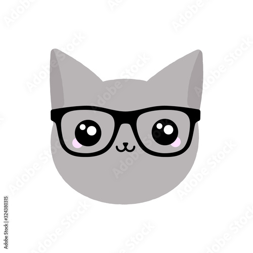 Vector illustration of a cat wearing big glasses. Funny design concept.