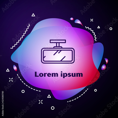 Purple line Car mirror icon isolated on blue background. Abstract banner with liquid shapes. Vector Illustration