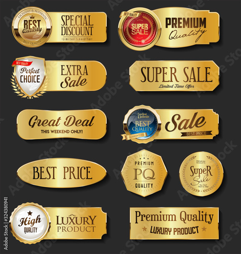 Golden sale labels collection on black background