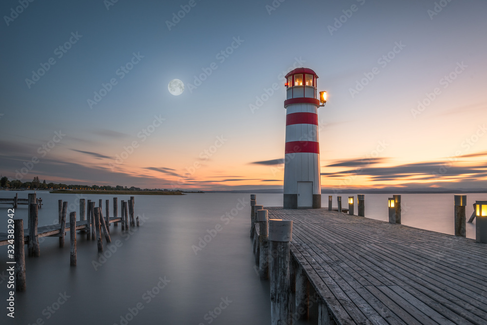 Lighthouse on Neusiedl Lake, Austria at Night