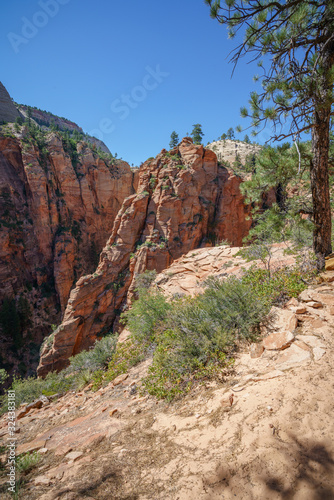 hiking west rim trail in zion national park, usa