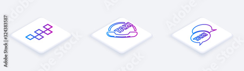 Set Isometric line Taxi car roof, Taxi call telephone service and Taxi call telephone service. White square button. Vector