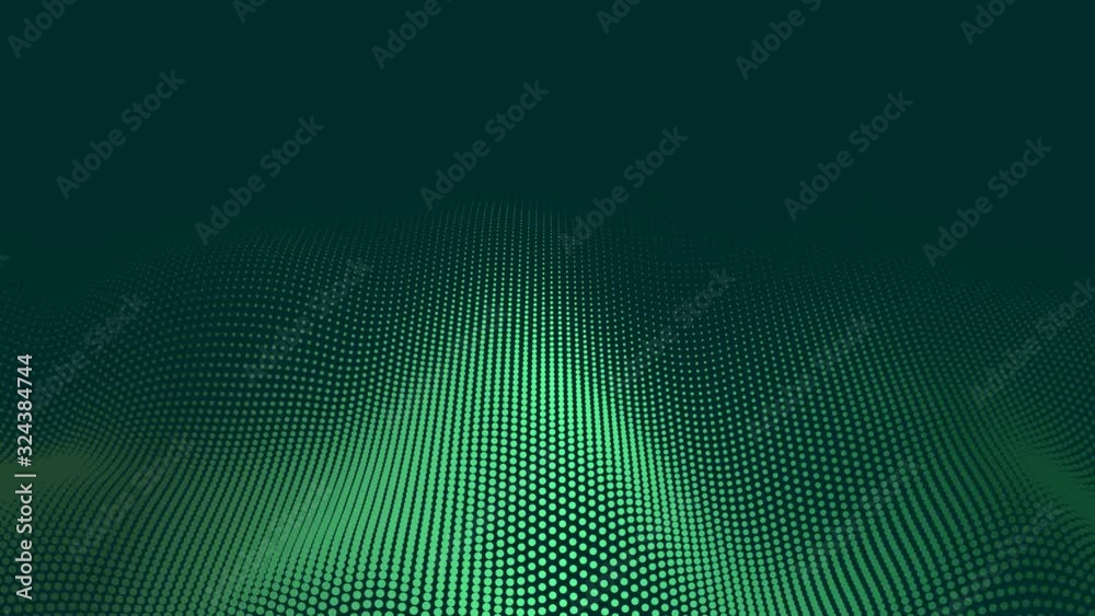 Halftone pattern loop. Abstract animation. Light green dots on teal background. Seamlessly looping wave motion. Copy space for your text or logo. Other colours available in my portfolio.