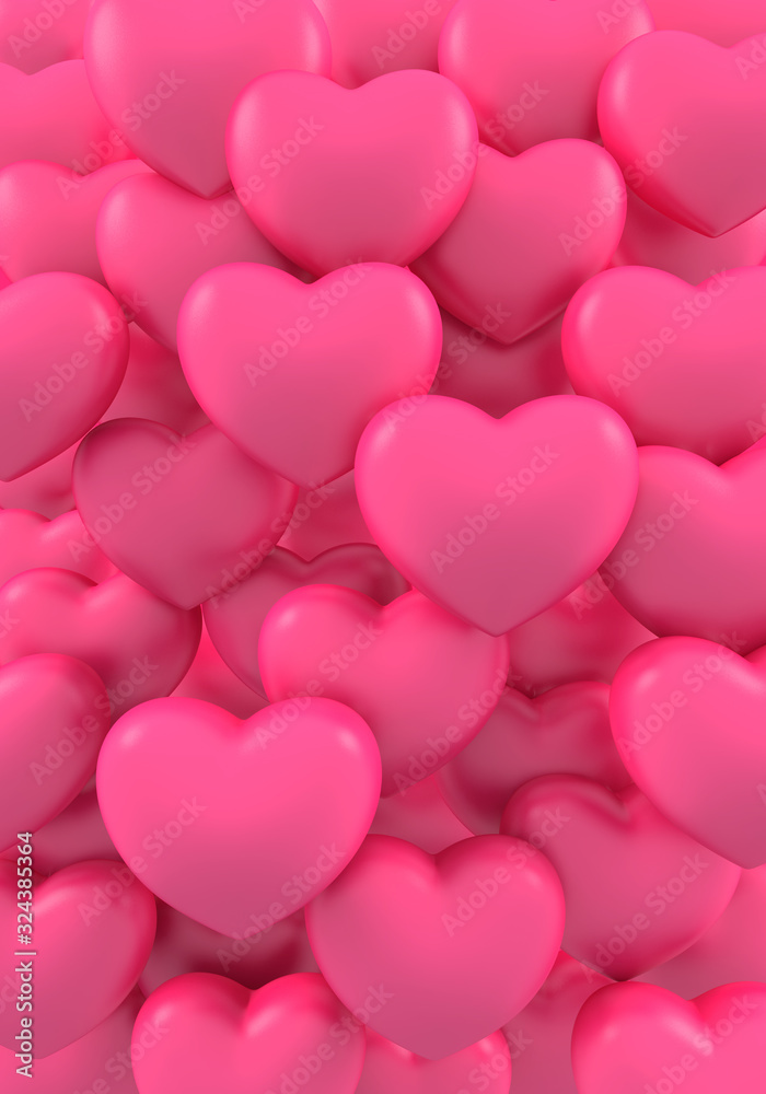 hearts love pink 3d illustration