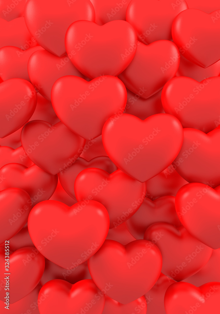  hearts love red 3d illustration