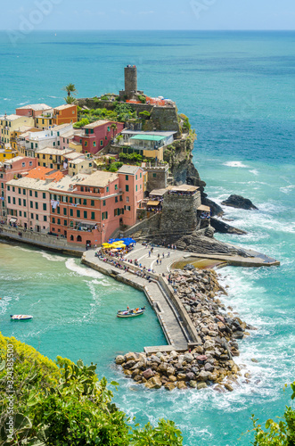 Vernazza in Cinque Terre, Italy, view from mountain trail