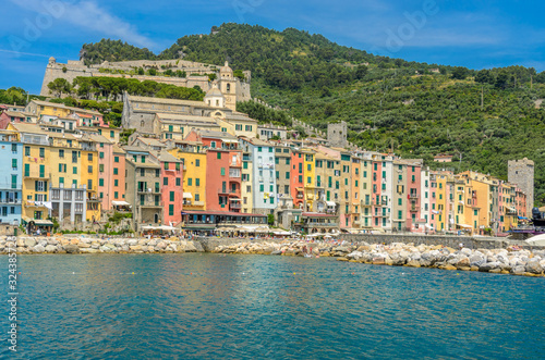 Portovenere in Cinque Terre, Italy, view at the town from mountain trail
