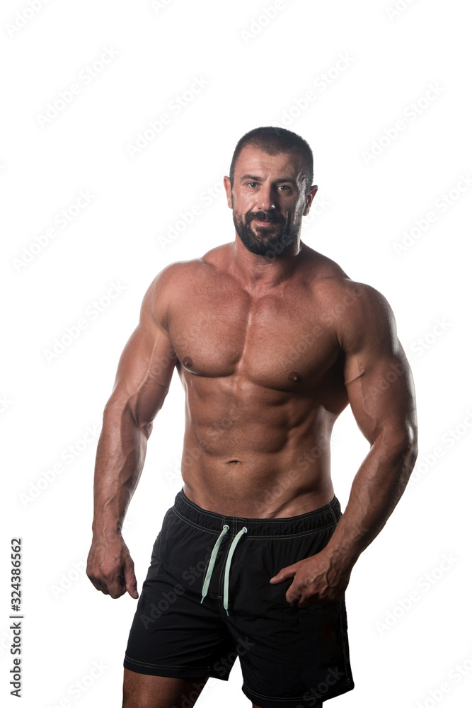 Healthy Man With Six Pack Over White Background