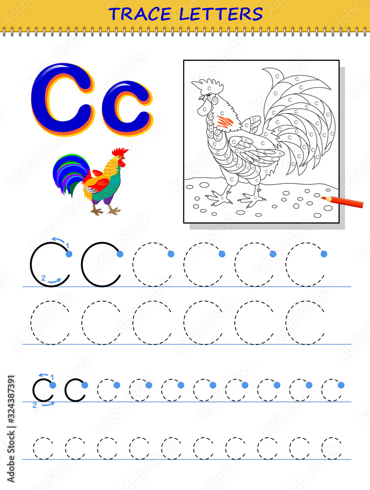 Tracing letter C for study alphabet. Printable worksheet for kids ...