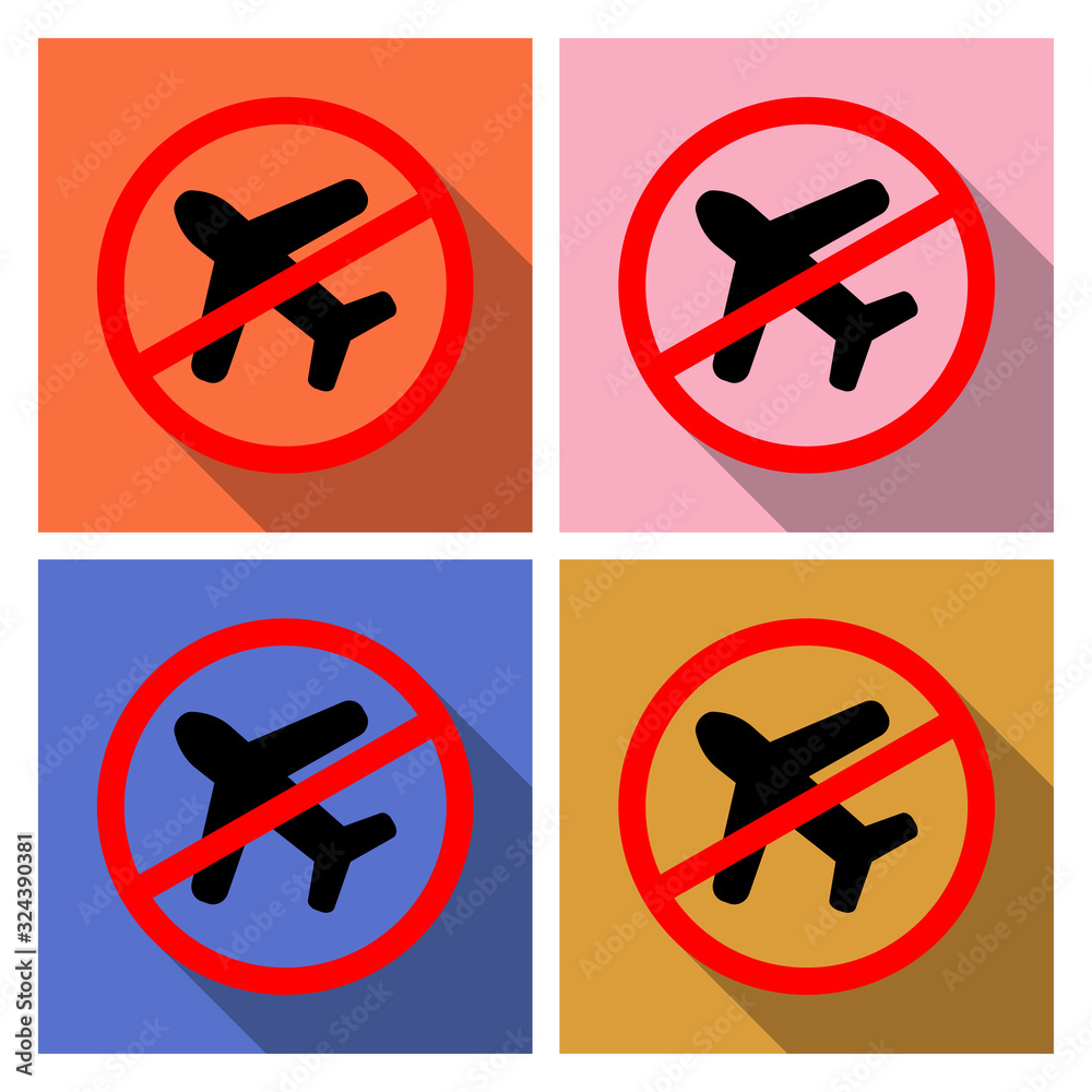 Illustration of a long shadow Prohibited Fly icon with a plane Illustration of a long shadow Prohibited Fly icon with a plane