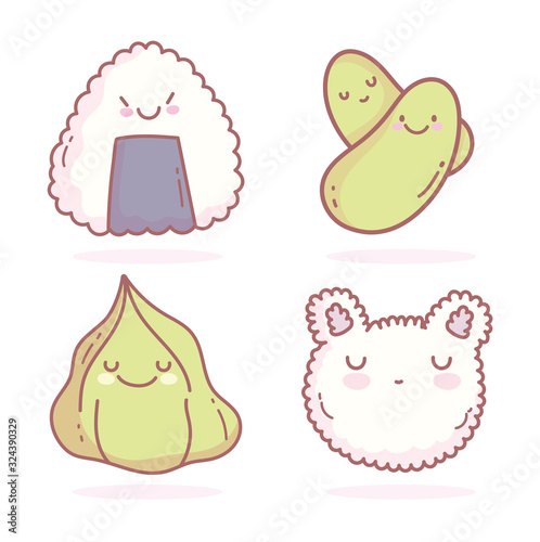 rice shaped cat face wasabi sushi peas cartoon food cute