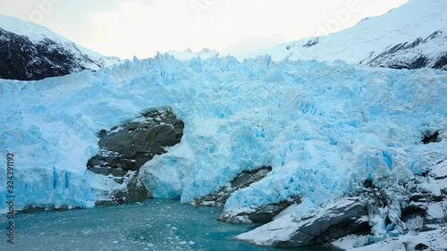 4k Aerial of blue ice glacier in Chile