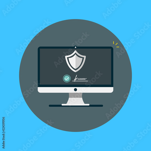 electronic signature on the monitor screen vector symbol