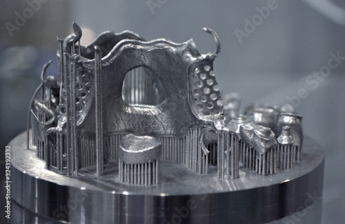 Object printed on metal 3d printer close-up photo