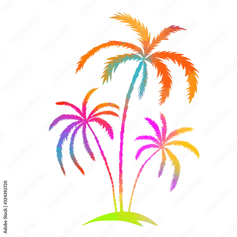 Multi-colored palm tree. Hello summer. mixed media. Vector illustration