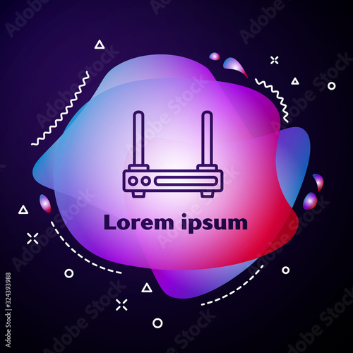 Purple line Router and wi-fi signal symbol icon isolated on blue background. Wireless ethernet modem router. Computer technology internet. Abstract banner with liquid shapes. Vector Illustration