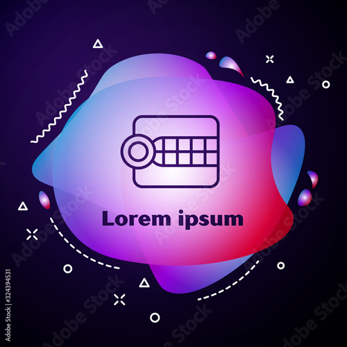 Purple line Dentures model icon isolated on blue background. Dental concept. Abstract banner with liquid shapes. Vector Illustration
