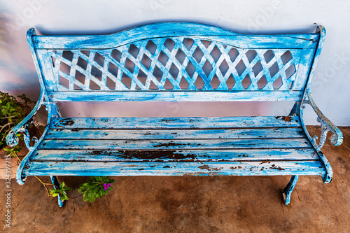 The old rustic bench in the porch at the house in Pedasi, Panama photo