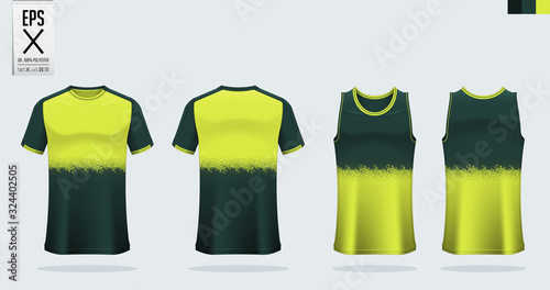 T-shirt sport mockup template design for soccer jersey, football kit. Tank top for basketball jersey and running singlet. Sport uniform in front view and back view.  Shirt Mockup Vector  Illustration.