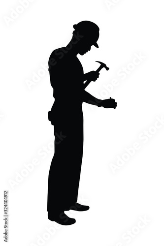 Engineer with hammer for working silhouette vector
