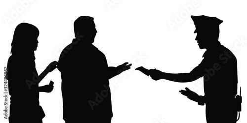 Police give order bill people silhouette vector
