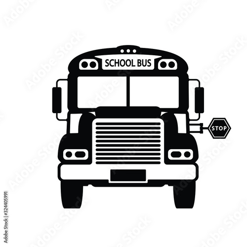Front of school bus silhouette vector, transportation concept