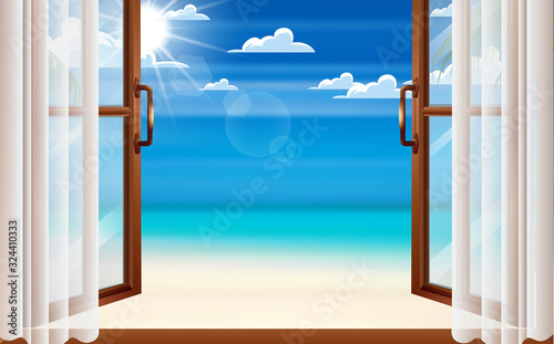 landscape of the beach at the windows	