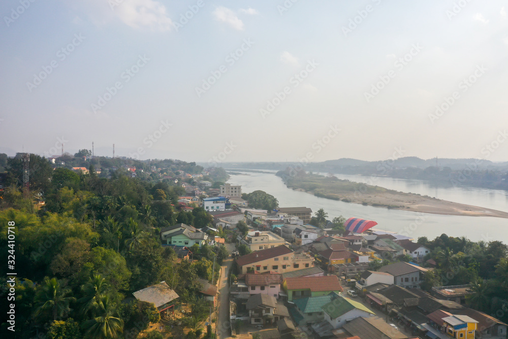Naklejka premium Aerial view of Huay Xai, Bokeo province, Laos 