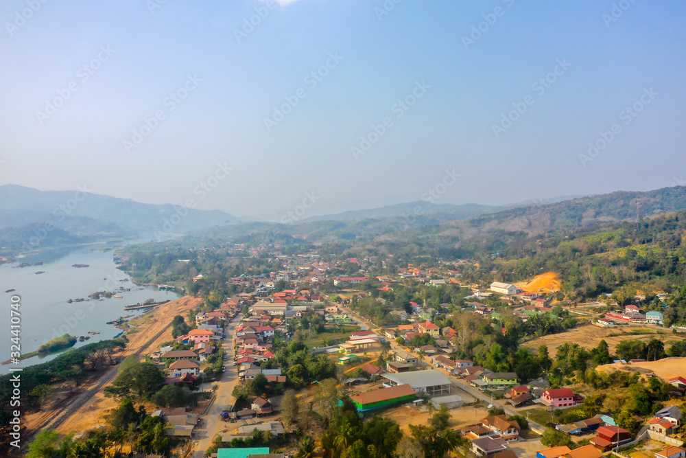 Aerial view of Huay Xai, Bokeo province, Laos 
