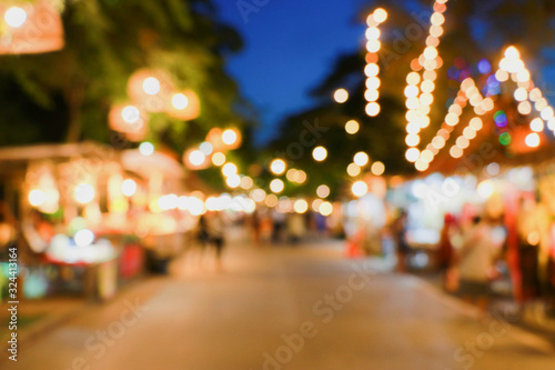 Bokeh night market in thailand. Ayutthaya vintage shopping street.