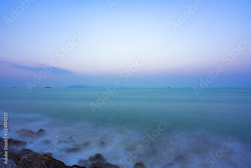 Sunset blues hour shantou city coastal scenery photo