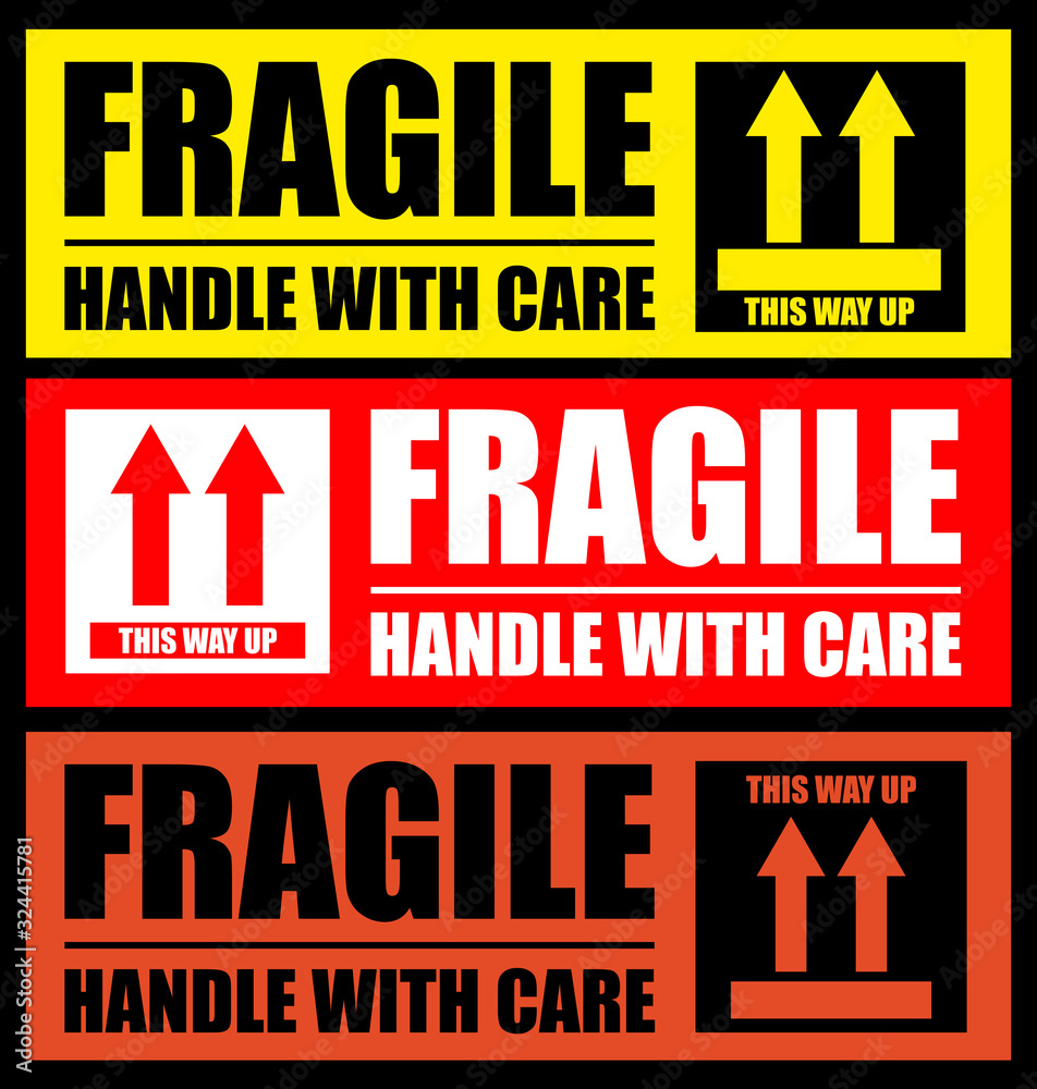 Fragile or Package Label stickers set. (Fragile, Handle with Care, This