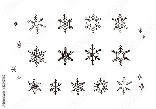 手描きの雪の結晶のセット