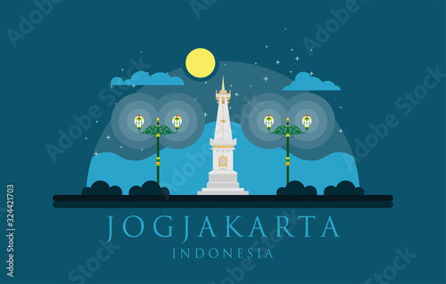 The White Paal / Tugu Pal Putih / Tugu Jogja, Landmark of Yogyakarta city flat design, vector logo icon illustration. Landmark of Ngayogyakarta Hadiningrat or Jogjakarta City or Jogja City, Indonesia