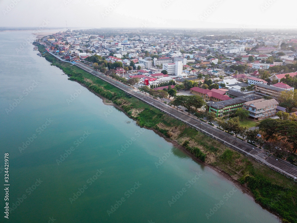 Aerial view of Mekong river in Nakornphanom province