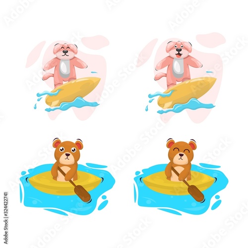 CUTE ANIMAL SPORT IN THE WATER CARTOON VECTOR © Garagephic