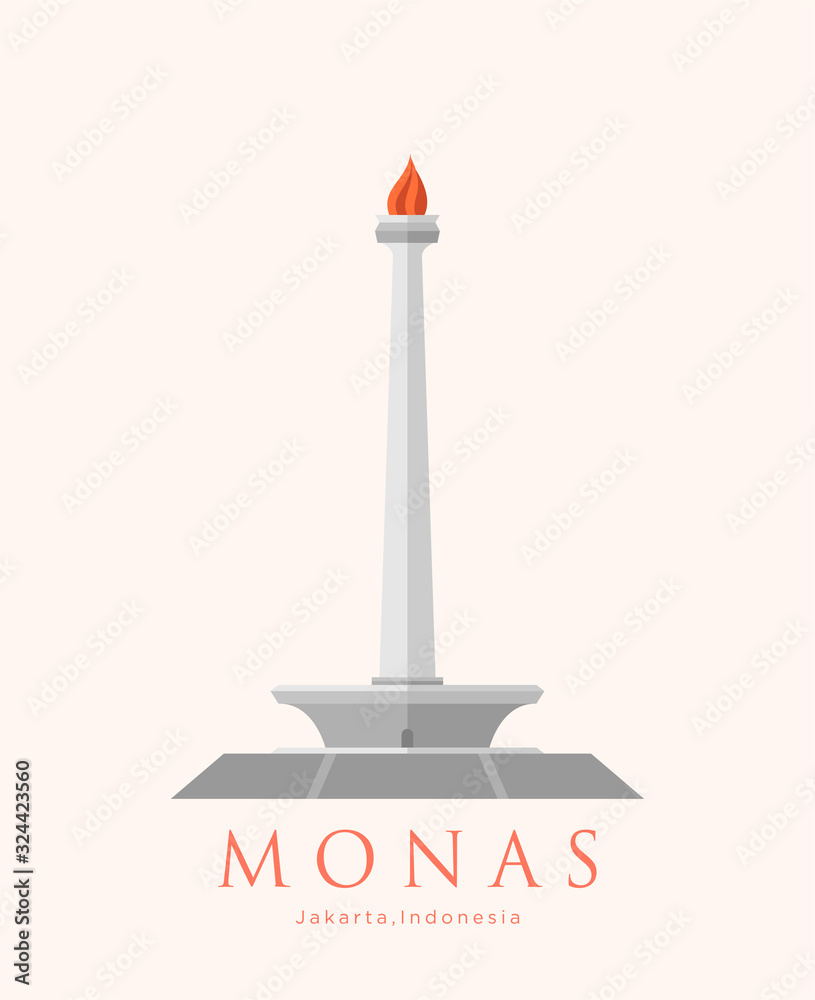 Monas Flat Vector Design Illustration. National Monument of Indonesia the Landmark of Jakarta City. Monumen Nasional Jakarta Tugu Monas, Capital City of Indonesia. Monas Flat Vector Design Illustration. National Monument of Indonesia the Landmark of Jakarta City. Monumen Nasional Jakarta Tugu Monas, Capital City of Indonesia.